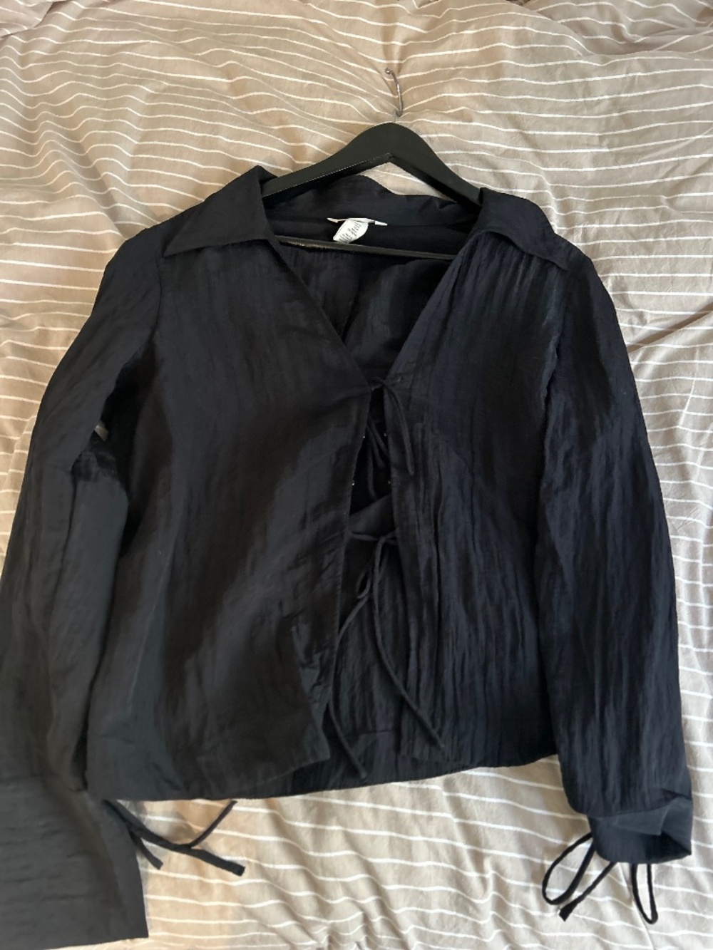 Tie front black collared shirt